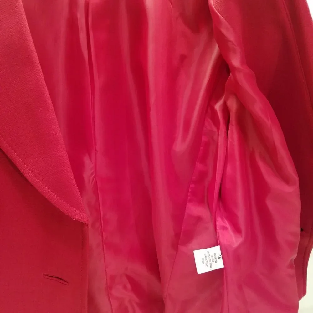John Meyer Suit Jacket Blazer 16 Fire Red 7/8 Sleeves Fully Lined Roll Collar